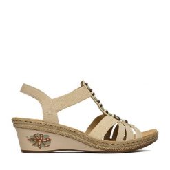 Sandały Rieker. Brązowe sandały damskie Rieker, bez wzorów, bez obcasa, na koturnie, bez zapięcia. Za 319.99 zł.