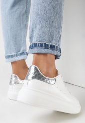 Biało-Srebrne Sneakersy na Grubej Podeszwie Hypnotic. Białe obuwie sportowe damskie Born2be, na lato, z dresówki, bez zapięcia, trekkingowe. Za 49.99 zł.