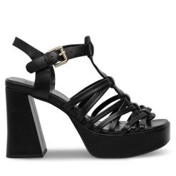 Sandały Badura. Czarne sandały damskie Badura, bez wzorów, bez obcasa, na słupku, bez zapięcia. Za 299.99 zł.