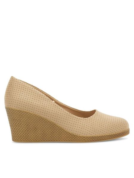Clara Barson Półbuty WYL3760-2 Beżowy. Brązowe czółenka damskie Clara Barson, bez wzorów, z materiału, bez obcasa, na koturnie. Za 119.99 zł.
