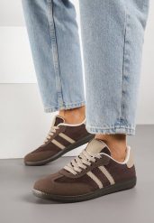 Brązowe Casualowe Sneakersy z Ekozamszu na Płaskiej Podeszwie Pemeriana. Brązowe obuwie sportowe damskie Renee, z materiału, bez zapięcia. Za 89.99 zł.