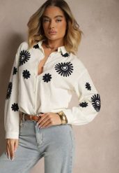 Beżowa Koszula z Bawełny Ozdobiona Haftem Erisienna. Brązowe koszule damskie Renee, na lato, l, z aplikacjami, z bawełny, eleganckie, bez kołnierzyka, bez ramiączek. Za 99.99 zł.