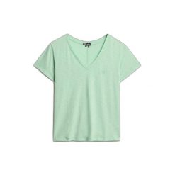 Koszulka damska z dekoltem w serek z haftem Superdry Slub. Zielone koszulki sportowe damskie Superdry, bez wzorów, bez ramiączek. W wyprzedaży za 111.25 zł.