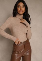 Beżowy Golf z Bawełną w Klasycznym Stylu Reiredia. Brązowe golfy damskie Renee, bez wzorów, z bawełny, bez ramiączek. Za 59.99 zł.