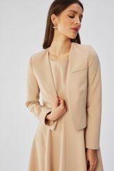 Beżowa Nowoczesna Krótka Marynarka Damska. Brązowe marynarki i żakiety damskie MOE, l, bez wzorów, z elastanu. Za 329.90 zł.