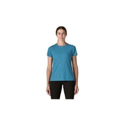 Koszulka turystyczna damska Capilene Cool Trail Shirt Women. Niebieskie bluzki damskie Patagonia, bez wzorów, casualowe, bez kołnierzyka, bez ramiączek. Za 199.99 zł.