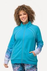 Damskie Bluza dresowa ozdobna lamówka stójka kieszeń kangurka. Niebieskie bluzy damskie Ulla Popken, plus size, bez wzorów, z bawełny, bez kaptura. Za 349.99 zł.