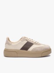 Beżowe sneakersy ze skóry licowej i welurowej. Brązowe obuwie sportowe damskie Ryłko, ze skóry, bez zapięcia. Za 449.99 zł.