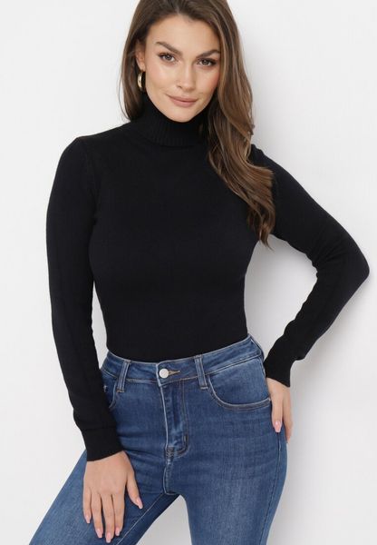 Czarny Golf z Długim Rękawem Adegera. Czarne golfy damskie Born2be, l, bez wzorów, z dzianiny, bez ramiączek. Za 49.99 zł.