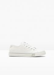 Sneakersy Mustang. Białe obuwie sportowe casual damskie bonprix, z koronki, bez zapięcia. Za 249.99 zł.