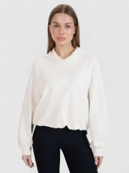 4F Bluza dresowa cropped nierozpinana z kapturem damska 4F x Anna Lewandowska - biała M. Białe bluzy damskie 4F, m, bez wzorów, z bawełny, z kapturem. Za 149.99 zł.