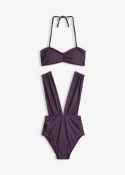 Kostium kąpielowy typu bandeau + górą bikini bandeau (2 części). Fioletowe bikini bonprix, bez wzorów. Za 69.99 zł.