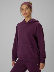 4F Bluza dresowa relaxed z kapturem damska - fioletowa M. Fioletowe bluzy damskie 4F, l, bez wzorów, z bawełny, z kapturem. Za 149.99 zł.