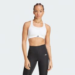 Biustonosz TLRD Impact Training High Support. Białe biustonosze sportowe damskie Adidas, bez wzorów, z materiału. W wyprzedaży za 168.35 zł.
