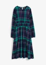 Sukienka flanelowa z przeszyciem cienkimi gumkami. Niebieskie sukienki damskie bonprix, bez wzorów, bez ramiączek. Za 159.99 zł.