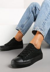 Czarne Klasyczne Sznurowane Trampki na Grubej Podeszwie Ravarella. Czarne trampki damskie Born2be, bez wzorów, z materiału, bez zapięcia. Za 44.99 zł.