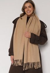 Ciemnobeżowy Klasyczny Szalik Zdobiony Frędzlami Vetilana. Brązowe szaliki damskie Born2be, z aplikacjami, z jeansu. Za 49.99 zł.