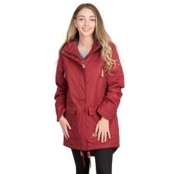 Parka Damska Wodoodporne Clea. Czerwone parki damskie Trespass, l, z materiału, z kapturem. Za 248.99 zł.