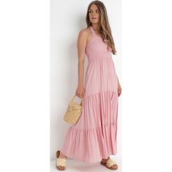 Różowa Sukienka z Wiskozy Inesh. Czerwone sukienki damskie Born2be, bez wzorów, z wiskozy, bez ramiączek. Za 139.99 zł.
