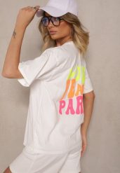 Biały T-shirt z Bawełny i Nadrukiem Xalauri. Białe t-shirty damskie Renee, bez wzorów, z bawełny, bez kołnierzyka. Za 69.99 zł.
