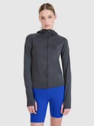 4F Bluza do biegania w terenie rozpinana z kapturem damska - szara XS/S. Szare bluzy damskie 4F, s, bez wzorów, z dzianiny, z kapturem. W wyprzedaży za 99.99 zł.
