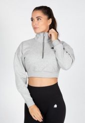 Ocala Cropped Bluza z zamkiem błyskawicznym do połowy - Szary. Szare bluzy damskie GORILLA WEAR, s, bez wzorów, z bawełny, bez kaptura. Za 229.00 zł.