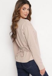 Beżowa Bawełniana Bluza z Długim Rękawem i Ozdobnym Wiązaniem Pinada. Brązowe bluzy damskie Born2be, bez wzorów, z bawełny, bez kaptura. Za 84.99 zł.