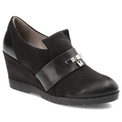 Czarne Półbuty Lemar Wygodne Buty Na Koturnie. Czarne czółenka damskie Lemar, bez wzorów, z nubiku, bez obcasa, na koturnie. Za 189.00 zł.