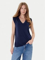 Guess Bluzka W5YP52 KCYW2 Granatowy Regular Fit. Niebieskie bluzki damskie Guess, l, z aplikacjami, bez kołnierzyka, bez ramiączek. Za 129.99 zł.