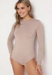 Ciemnobeżowe Body w Klasycznym Stylu na Zatrzaski Emeriana. Brązowe body i gorsety Born2be, bez wzorów, z jeansu. Za 29.99 zł.