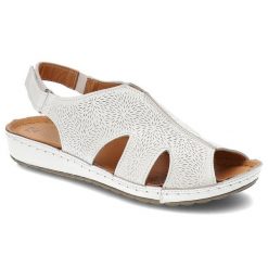 Białe Sandały Kampa Wygodne Skórzane Buty Damskie. Białe sandały damskie KAMPA, bez wzorów, ze skóry, bez obcasa, bez zapięcia. Za 239.00 zł.