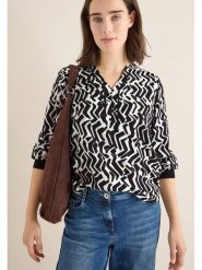 Cecil Bluzka w kolorze czarno-białym rozmiar: L. Białe bluzki damskie Cecil, l, bez wzorów, z wiskozy, bez kołnierzyka, bez ramiączek. Za 121.80 zł.