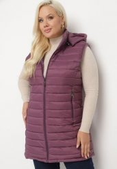Fioletowa Pikowana Kamizelka z Odpinanym Kapturem o Taliowanym Kroju Tinvalia. Fioletowe kamizelki damskie Born2be, plus size, bez wzorów, z jeansu. Za 139.99 zł.