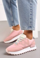 Różowe Sneakersy na Piankowej Podeszwie z Bieżnikiem Ozdobione Przeszyciami Keileth. Czerwone obuwie sportowe damskie Born2be, bez zapięcia. Za 109.99 zł.
