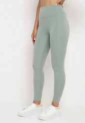 Ciemnozielone Legginsy z Wysokim Stanem Parefia. Zielone legginsy damskie Born2be, s, bez wzorów, z jeansu. Za 29.99 zł.
