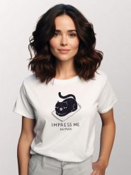 WOOOP Koszulka "Impress Me Human" w kolorze białym rozmiar: XXL. Białe bluzki damskie Wooop, xxl, bez wzorów, z bawełny, bez kołnierzyka, bez ramiączek. Za 56.99 zł.