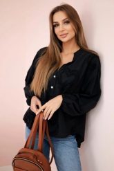 Bluzka bawełniana koszulowa w serca czarna. Czarne bluzki damskie KESI, l, bez wzorów, z bawełny, eleganckie, bez kołnierzyka, bez ramiączek. Za 179.81 zł.