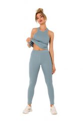 Prążkowane Legginsy z Logowaną Naszywką - Agawa. Brązowe legginsy damskie MOE, l, z aplikacjami, z elastanu. Za 189.89 zł.