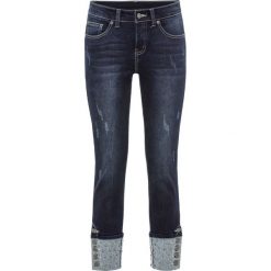 Dżinsy Skinny z wywiniętymi nogawkami i ćwiekami bonprix ciemny denim. Niebieskie jeansy damskie bonprix, z denimu. Za 179.99 zł.