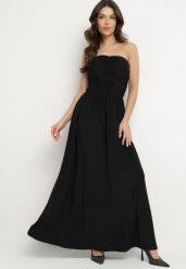Czarna Sukienka Koktajlowa Bandeau z Wiskozą Ozdobiona Marszczeniem Nalithae. Czarne sukienki damskie Born2be, bez wzorów, z jeansu, eleganckie, bez ramiączek. W wyprzedaży za 178.49 zł.