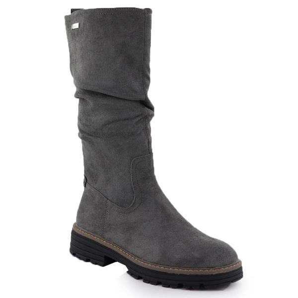 Kozaki damskie ocieplane marszczone szary M.Daszyński SA259-3. Szare kozaki damskie M.Daszyński, ze skóry ekologicznej, bez obcasa, bez zapięcia. Za 219.99 zł.