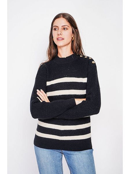 C& Jo Sweter w kolorze czarno-białym rozmiar: 42. Białe swetry klasyczne damskie C& Jo, ze splotem, bez kołnierzyka. Za 121.99 zł.