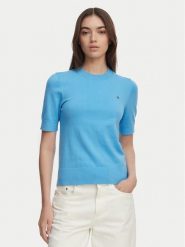 Tommy Hilfiger Sweter WW0WW49705 Niebieski Slim Fit. Niebieskie swetry klasyczne damskie Tommy Hilfiger, xl, z bawełny, bez kołnierzyka. Za 369.99 zł.