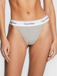 Calvin Klein Underwear Stringi 000QF7013E Szary. Szare stringi Calvin Klein Underwear, bez wzorów, z bawełny. Za 99.99 zł.