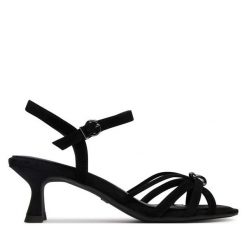 Sandały Tamaris. Czarne sandały damskie Tamaris, bez wzorów, bez obcasa, na słupku, bez zapięcia. Za 329.99 zł.