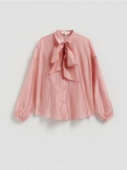 Koszula z lyocellem - różowy. Czerwone koszule damskie Reserved, l, bez wzorów, z lyocellu, bez kołnierzyka, bez ramiączek. Za 179.99 zł.