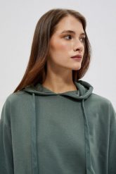 Bluza z kapturem oliwkowa. Zielone bluzy damskie MOODO, xs, bez wzorów, z bawełny, z kapturem. W wyprzedaży za 35.99 zł.