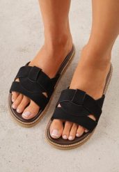 Czarne Klapki VICES z Przeplatanymi Paskami Anreene. Czarne klapki damskie Born2be, bez wzorów, bez obcasa, na płaskiej podeszwie, bez zapięcia. Za 89.99 zł.