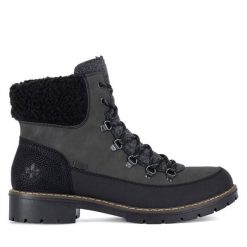 Botki Rieker. Szare botki damskie Rieker, bez obcasa, na płaskiej podeszwie, bez zapięcia. Za 293.99 zł.