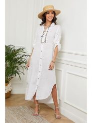 Le Monde du Lin Lniana sukienka w kolorze białym rozmiar: 40/42. Białe sukienki damskie Le Monde du Lin, bez wzorów, ze lnu, klasyczne, bez ramiączek. Za 209.82 zł.